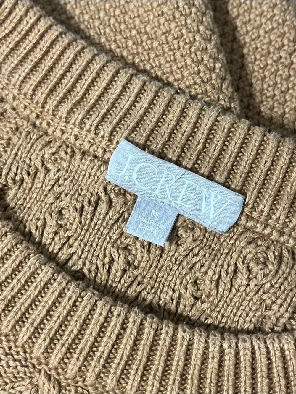 J.Crew Cable Knit Sweater Cotton Pullover Camel Brown Women’s M